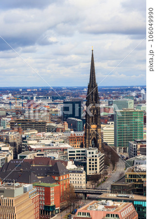 Aerial view of Hamburg city center, Germany. View from bell tower of St. Michael's Church Aerial view of Hamburg city center, Germany. View from bell tower of St. Michael's Church 106049990