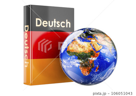German language textbook with Earth Globe. International lessons and courses of German language, 3D rendering German language textbook with Earth Globe. International lessons and courses of German language, 3D rendering 106051043