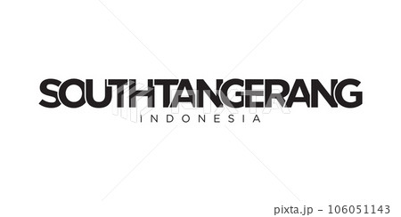 South Tangerang in the Indonesia emblem. The design features a geometric style, vector illustration with bold typography in a modern font. The graphic slogan lettering. 106051143
