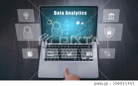Working Data Analytics and Data Management Systems and Metrics connected to corporate strategy database for Finance, Intelligence,  Business Analytics with Key Performance Indicators, social network 106051455