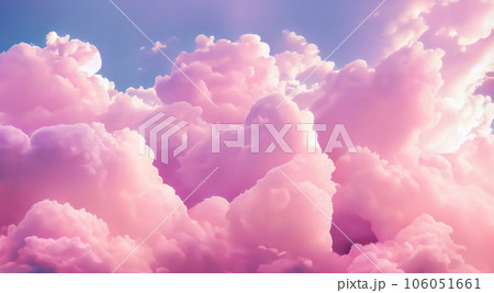 Pink fluffy soft clouds. Beautiful cloudy sky. Dream cloud of heaven. Nature background or backdrop. Pink fluffy soft clouds. Beautiful cloudy sky. Dream cloud of heaven. Nature background or backdrop. 106051661