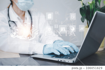 Medical doctors hands working Laptops with the modern interface as a medical network concept, DNA molecule research on the white background concept, Creation technologies for connection Mixed media Medical doctors hands working Laptops with the modern interface as a medical network concept, DNA molecule research on the white background concept, Creation technologies for connection Mixed media 106051829