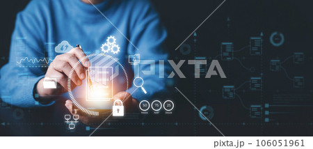Signing electronic documents on digital documents Online, businesswoman with contract Electronic signature, e-signing, digital document management, paperless office, signing business contract concept, 106051961