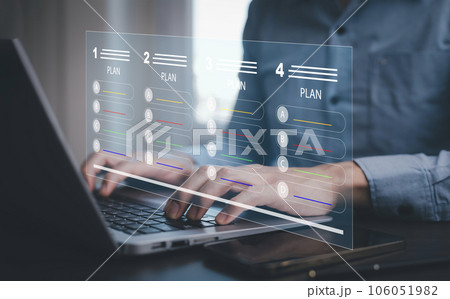 checklist and clipboard task documentation management, business people working laptop checklist questionnaire assessment form, online survey online exam Choosing the right answer in the exam 106051982