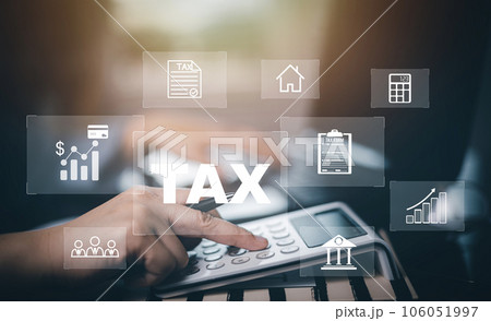US IRS 1040 form or  US Individual income tax Concept,accountant holding pen working on calculator business with data accounting documents and a laptop, pay tax in 2023 years,new year 2023 tax concept 106051997
