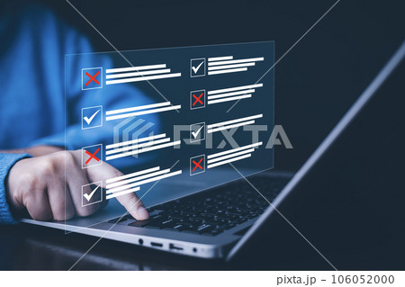 checklist and clipboard task documentation management, business people working laptop checklist questionnaire assessment form, online survey online exam Choosing the right answer in the exam checklist and clipboard task documentation management, business people working laptop checklist questionnaire assessment form, online survey online exam Choosing the right answer in the exam 106052000