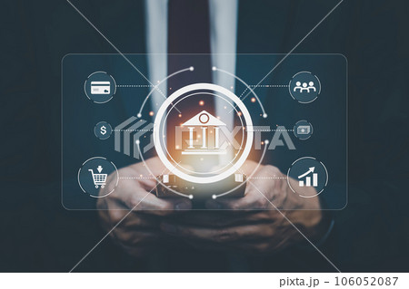 finance and banking digital, businessmen holding online banking and payments, Finance and banking networks. AI, Customer networking connection, Digital marketing. cyber security. Business technology. 106052087