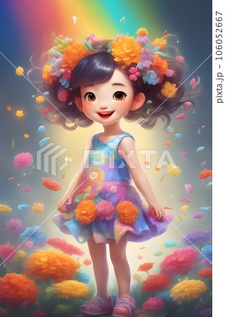 A cartoon cute girl with a backpack, go to school, 3D render, Ai Generated A cartoon cute girl with a backpack, go to school, 3D render, Ai Generated 106052667