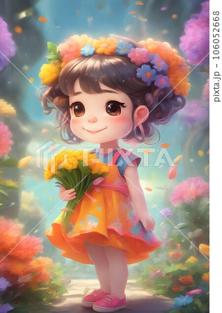 A cartoon cute girl with a backpack, go to school, 3D render, Ai Generated A cartoon cute girl with a backpack, go to school, 3D render, Ai Generated 106052668