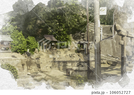 水彩画風　神島外港ちかくの神社　岡山県笠岡市 106052727