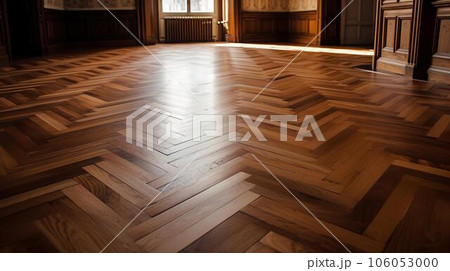 ヘリンボーンのおしゃれな斜め貼りのフローリングの部屋（Generative AI） 106053000