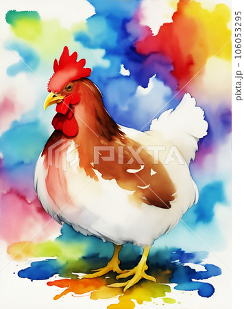 水彩のにわとり[AI生成画像] 106053295