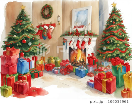 水彩でクリスマスの風景[AI生成画像] 106053961