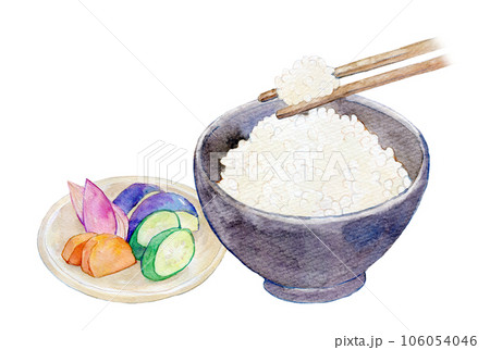 水彩イラスト　ご飯とお漬け物 106054046