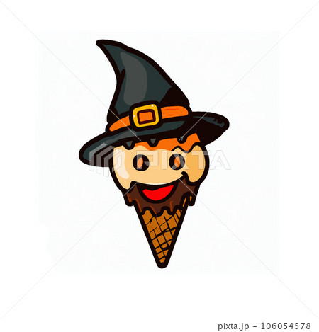 Halloween ice cream in waffle cone with witch hat vector illustration 106054578