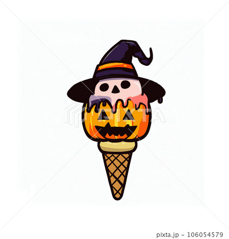 Halloween ice cream in waffle cone with witch hat vector illustration 106054579