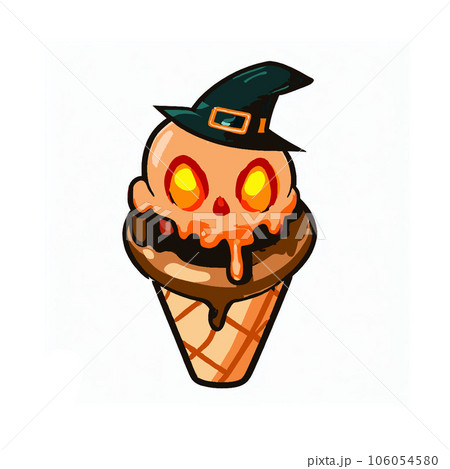 Halloween ice cream in waffle cone with witch hat vector illustration 106054580