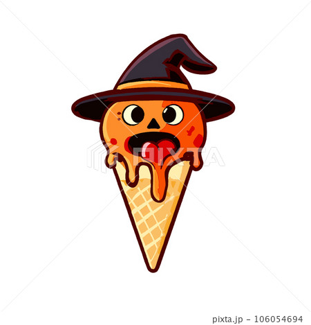 Halloween ice cream in waffle cone with witch hat vector illustration 106054694