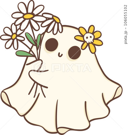 Cute Floral Ghost with Cup · Creative Fabrica