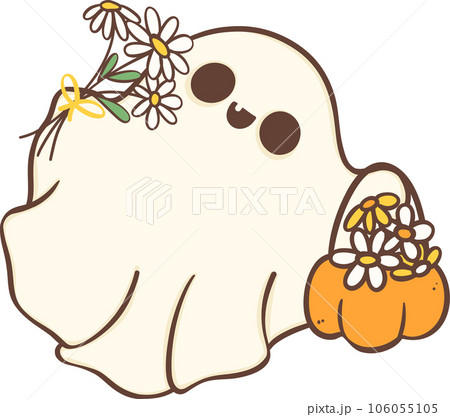 Cute Floral Ghost with Cup · Creative Fabrica