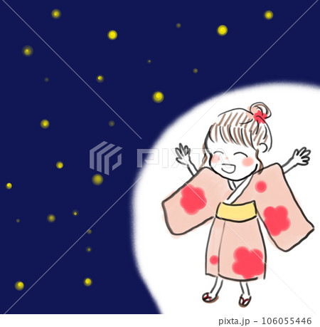蛍を見てはしゃぐ浴衣姿の女の子 蛍を見てはしゃぐ浴衣姿の女の子 106055446