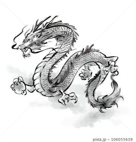 Dragon ink painting illustration monochrome - Stock 