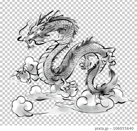 水墨画 辰 美術品 辰年 年賀2024 干支 辰年 辰 龍 たつ 竜 手描き 墨絵 水墨画 年賀状