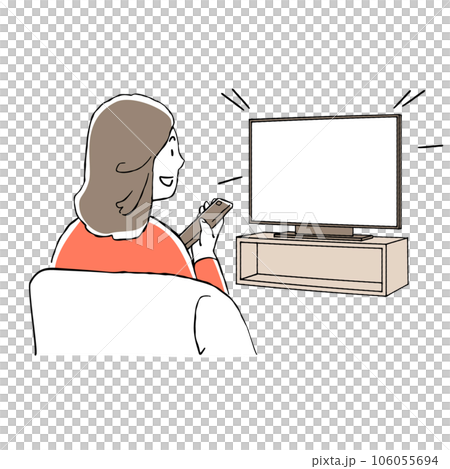 一位女士在客廳看明亮電視的插圖 106055694