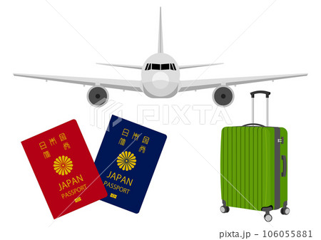 パスポートとスーツケースを準備して飛行機で海外旅行へ行く 106055881