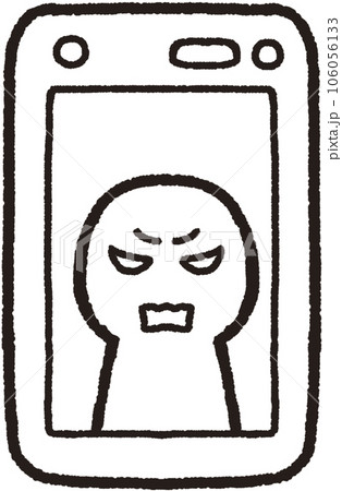 正面に置かれた怒った人物が映ったスマホ画面の線画イラスト 正面に置かれた怒った人物が映ったスマホ画面の線画イラスト 106056133