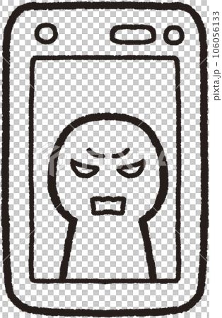 正面に置かれた怒った人物が映ったスマホ画面の線画イラスト 正面に置かれた怒った人物が映ったスマホ画面の線画イラスト 106056133