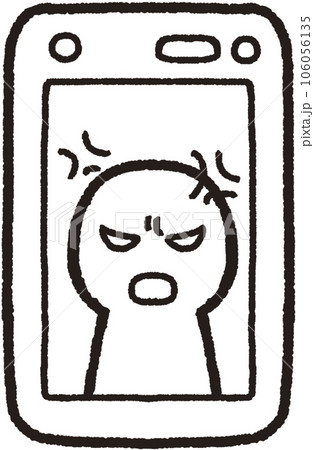 正面に置かれた怒った人物が映ったスマホ画面の線画イラスト 正面に置かれた怒った人物が映ったスマホ画面の線画イラスト 106056135