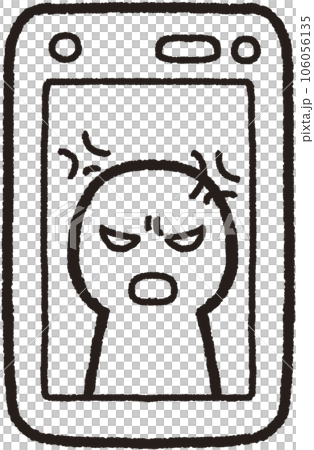 正面に置かれた怒った人物が映ったスマホ画面の線画イラスト 正面に置かれた怒った人物が映ったスマホ画面の線画イラスト 106056135
