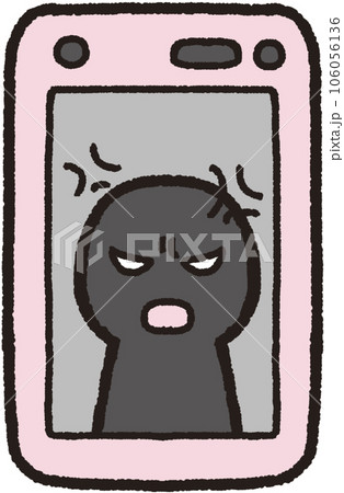 正面に置かれた怒った人物が映ったスマホ画面のイラスト 106056136
