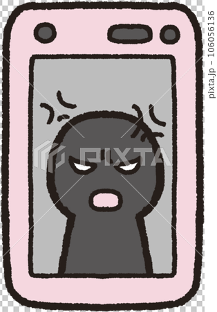 正面に置かれた怒った人物が映ったスマホ画面のイラスト 106056136
