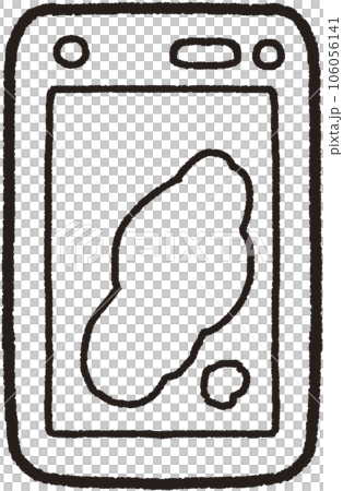 A line drawing illustration of a smartphone with a water-filled screen placed in front 106056141