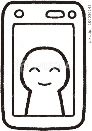 正面に置かれた笑顔の人物が映ったスマホ画面の線画イラスト 正面に置かれた笑顔の人物が映ったスマホ画面の線画イラスト 106056143