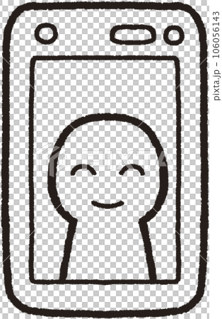 正面に置かれた笑顔の人物が映ったスマホ画面の線画イラスト 正面に置かれた笑顔の人物が映ったスマホ画面の線画イラスト 106056143