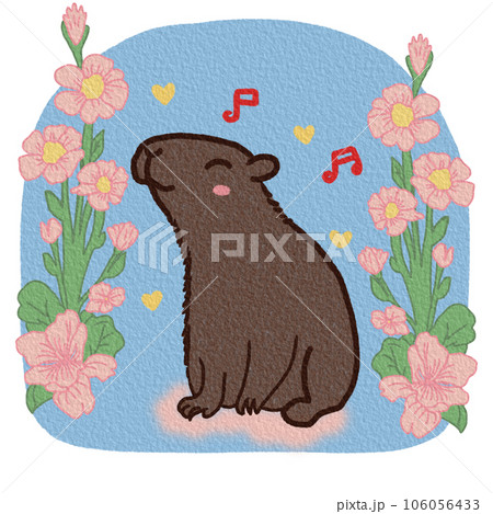 Cute capybara with flowers 106056433
