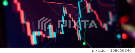 indicators including volume analysis for professional technical analysis on the monitor of a computer. 106056840