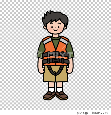 ライフジャケットを着用した男の子 106057749