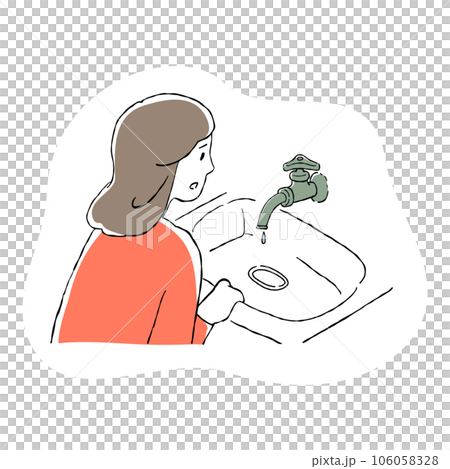 水道の水が止まって困っている女性のイラスト 106058328