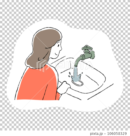 水道から水が出て笑顔の女性のイラスト 106058329