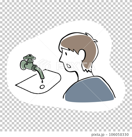 水道の水が止まって驚いている男性のイラスト 106058330