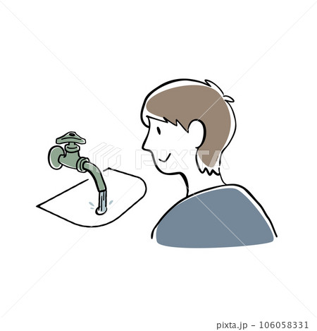 水道から水が出て笑顔の男性のイラスト 106058331
