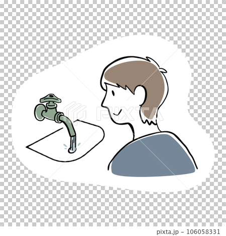 水道から水が出て笑顔の男性のイラスト 106058331