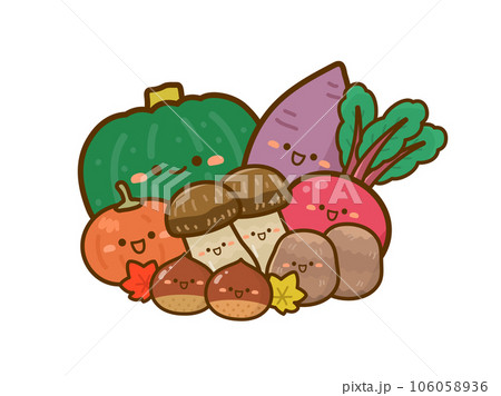 秋の味覚のイラスト、いろいろな秋野菜 106058936