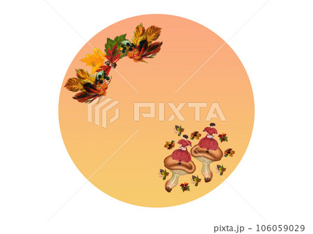 紅葉ときのこのビンテージ円形パッケージデザイン 紅葉ときのこのビンテージ円形パッケージデザイン 106059029