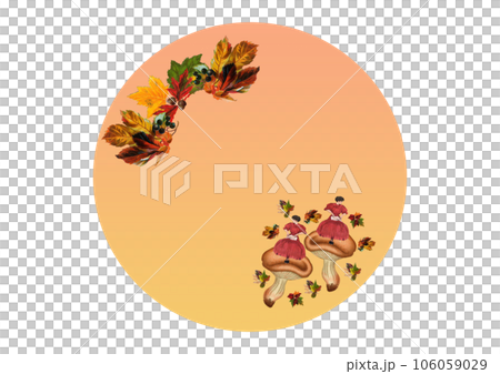 紅葉ときのこのビンテージ円形パッケージデザイン 紅葉ときのこのビンテージ円形パッケージデザイン 106059029
