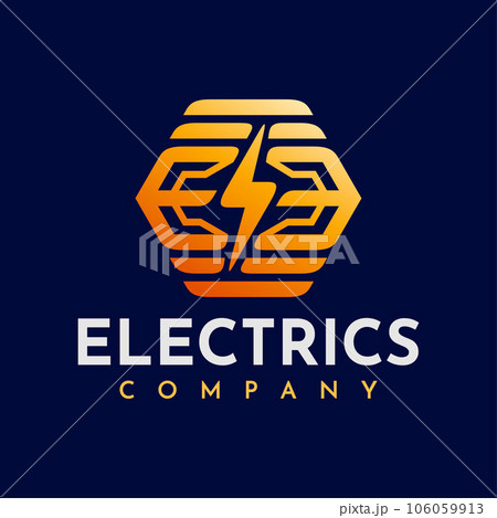 Orange electrical letter EE logo design vector. Modern thunder initial E EE logo. 106059913